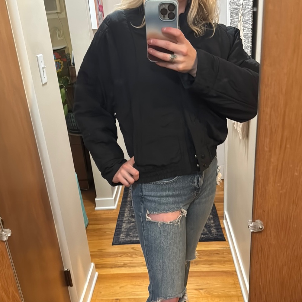 Women's Vintage Black Bomber Jacket - Picture 2 of 5